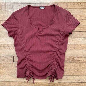 Free People Ruched Cropped Top with Ties Brick Red Size M Boho